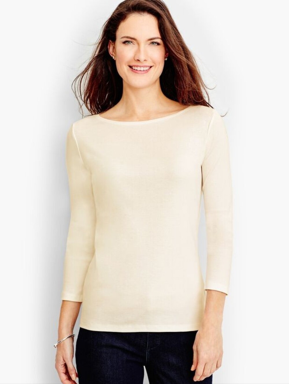 Talbots NWOT 100% Pima Cotton Cream Boatneck Long Sleeve Top M